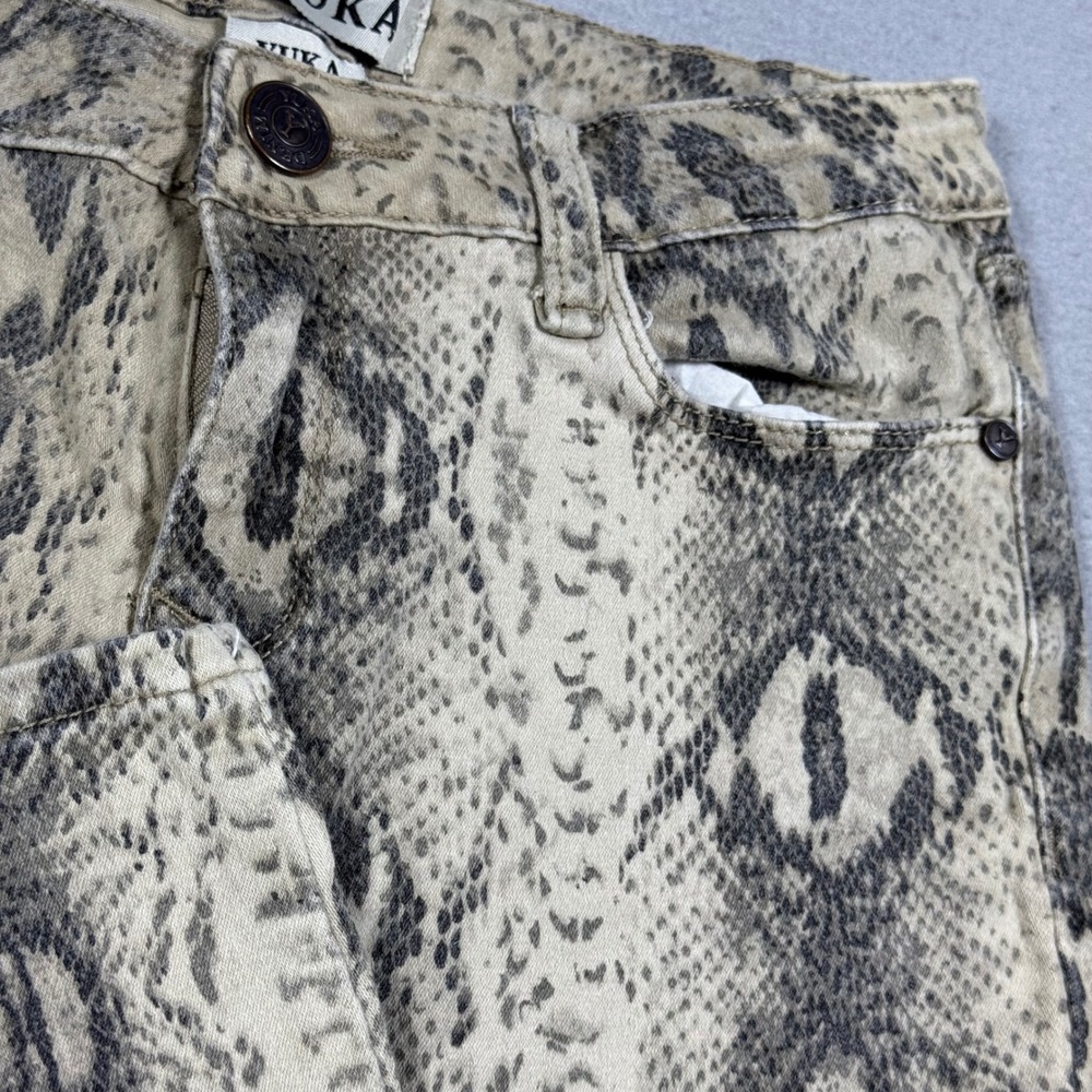 Yuka Snakeskin Print Skinny Jeans Tan Grey Animal Print Stretch Denim Womens 25